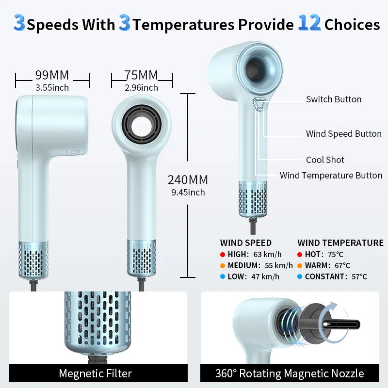 Professional Brushless Hair Dryer Negative Ions Hot and Cold Adjustment Blow Dryer Ultra-quiet High-speed Hair Dryer for Home Peaceful Pleasures Health and Wellness