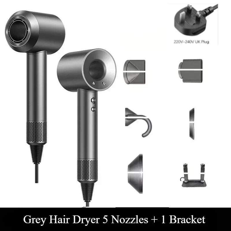 2026 Home Travel Professional Leafless Wall-mounted Hair Dryer Negative Ion with Air Collecting Scattering Nozzle Salon Tool Peaceful Pleasures Health and Wellness grey 5 nozzles UK