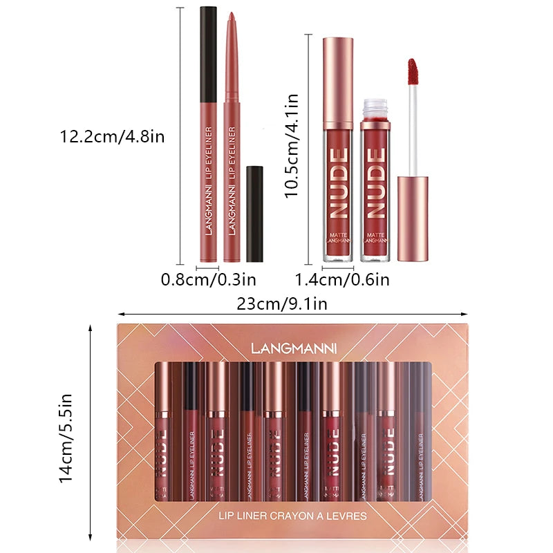 12 Piece Lip Liner and Lip Gloss Set Non-Sticky Matte Lip Liner Lip Gloss Set Moisturizing glossy, long-lasting non-removal Gift Peaceful Pleasures Health and Wellness