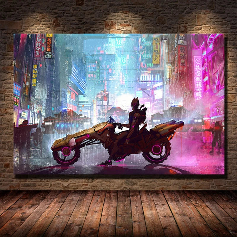 Canvas Art Painting Future Sci-Fi Punk Style Artwork Night City Street Scenery Poster Technology Wall Picture Home Decoration Peaceful Pleasures Health and Wellness 03 40x50cm Unframed