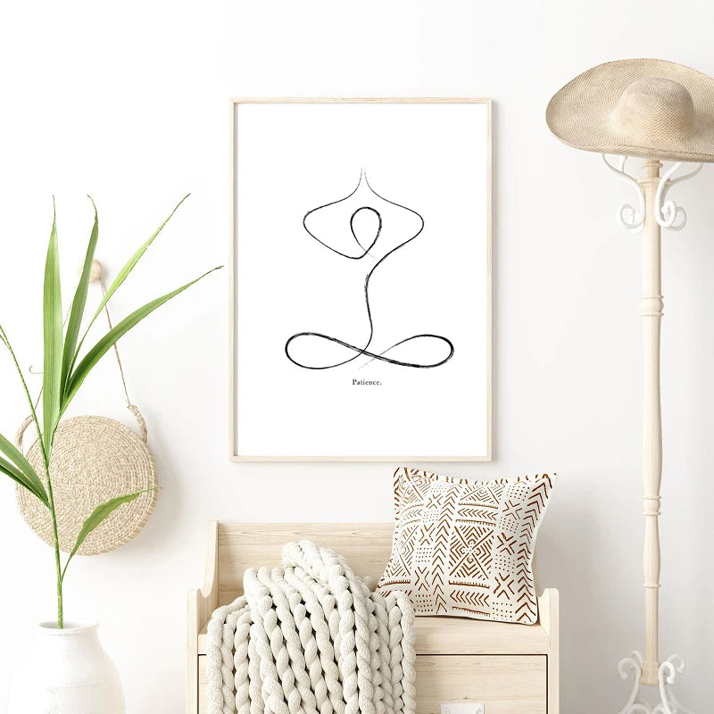 Yoga Pose Line Art Meditation Poster Yoga Symbol Breathe Canvas Printing Minimalist Modern Wall Art Picture Yoga Room Decor Peaceful Pleasures Health and Wellness