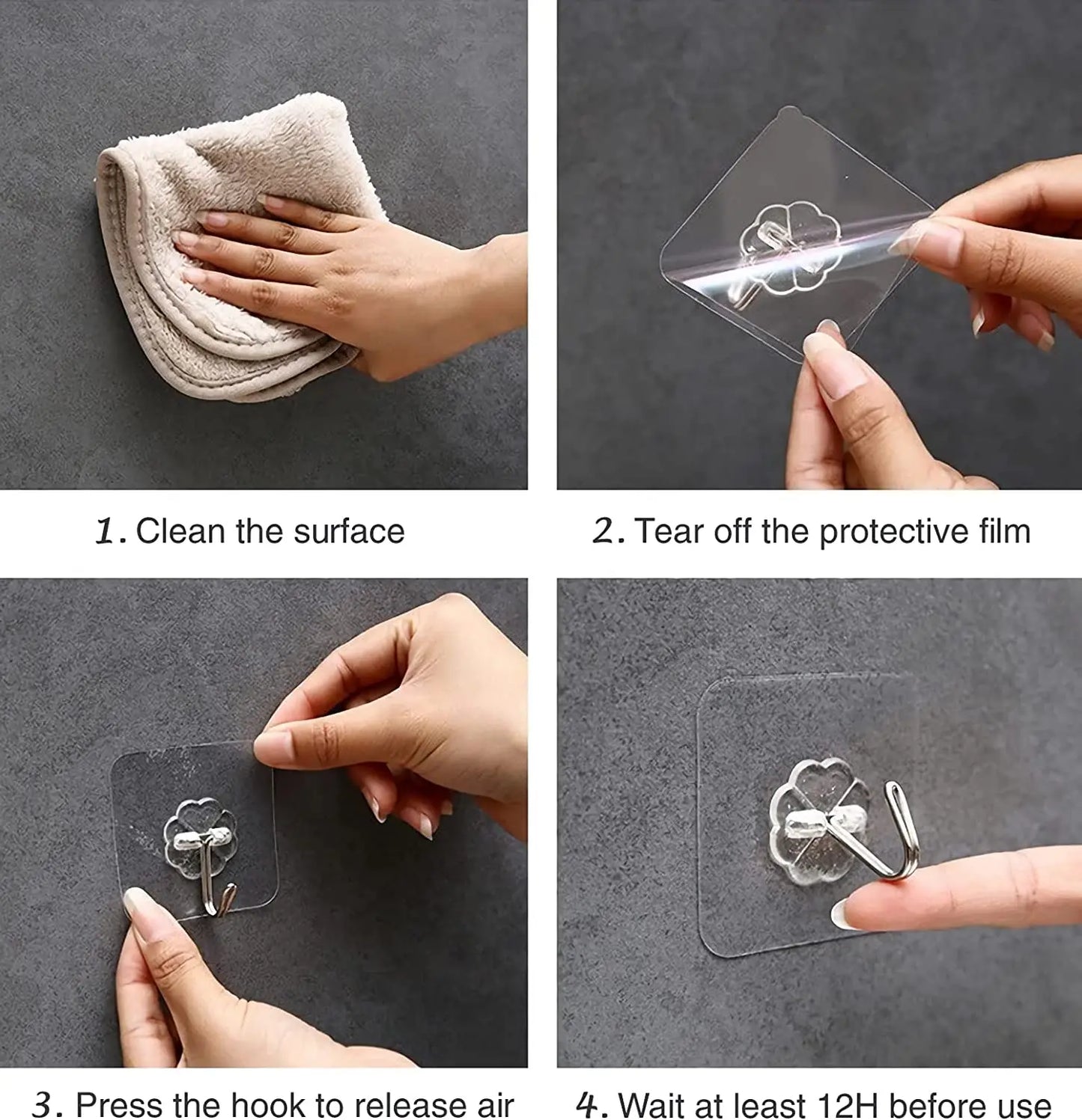 Transparent Self-Adhesive Wall Hooks – No-Drill, Bulk 10–100 Pcs