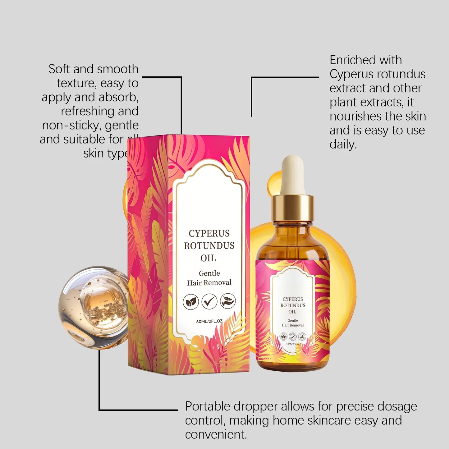 Cyperus Rotundus Hair Inhibitor Oil – 60ml Skin Smoothing Oil