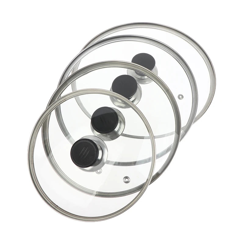 Multi-specification Pot Cover Tempered Glass Pot Lid Stainless Steel Rimmed Pan Lid Spill Shatter-Proof Round Glass Cover Peaceful Pleasures Health and Wellness