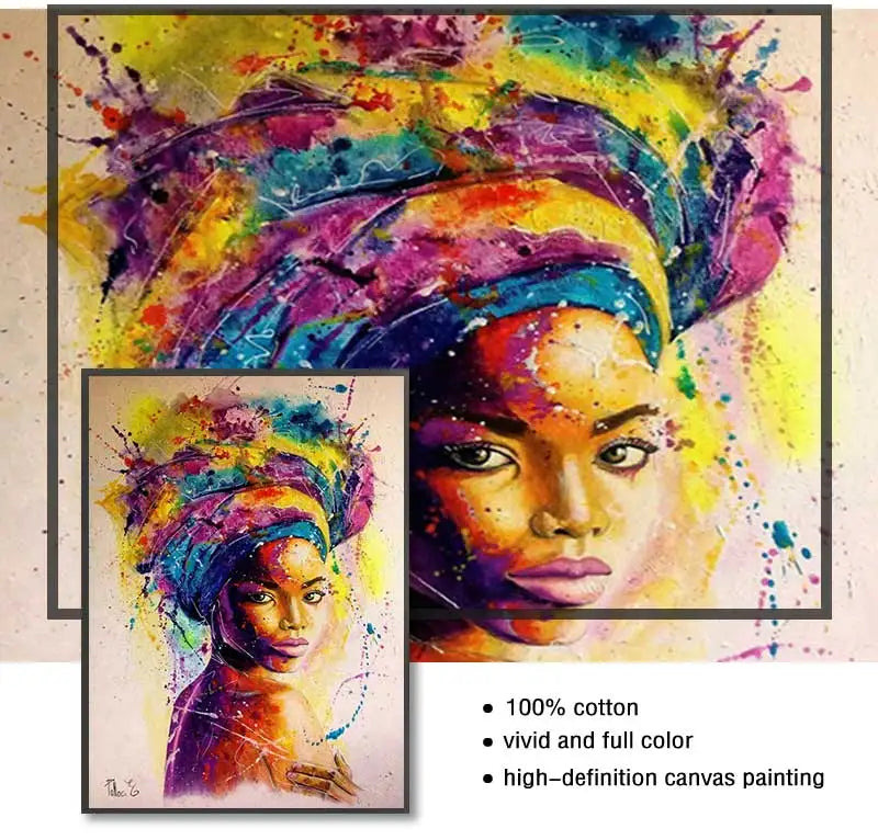 Oil Wall Art Painting for Living Room Africa Women Printed Posters Abstract Girl Portrait Canvas Painting Colorful Peaceful Pleasures Health and Wellness