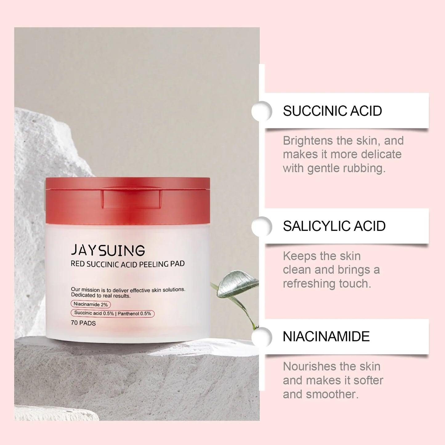 Jaysuing 70pc Succinic Acid Peeling Pads AHA BHA Exfoliant