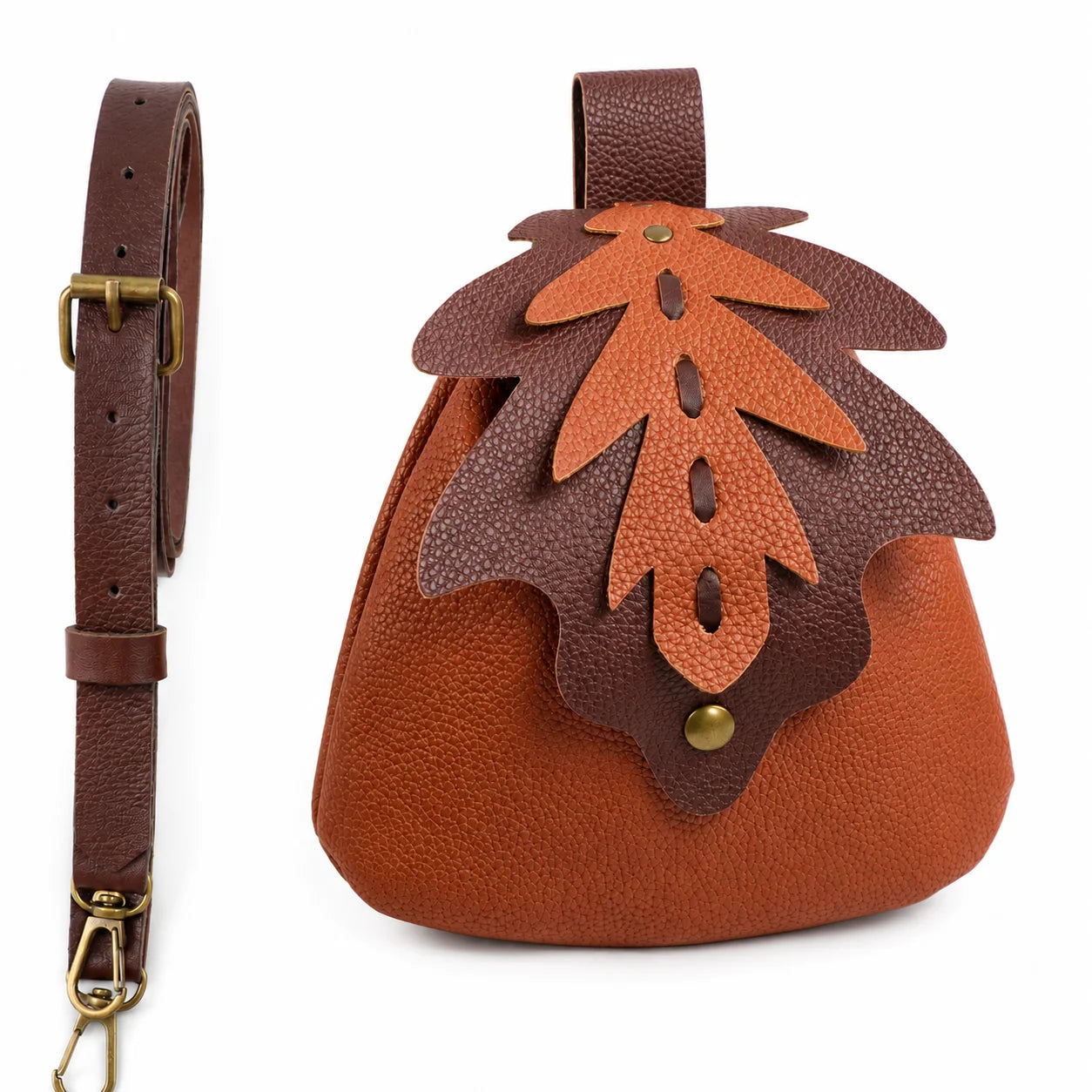 Medieval Leather Belt Pouch Antique Brass Key Viking Waist Bag