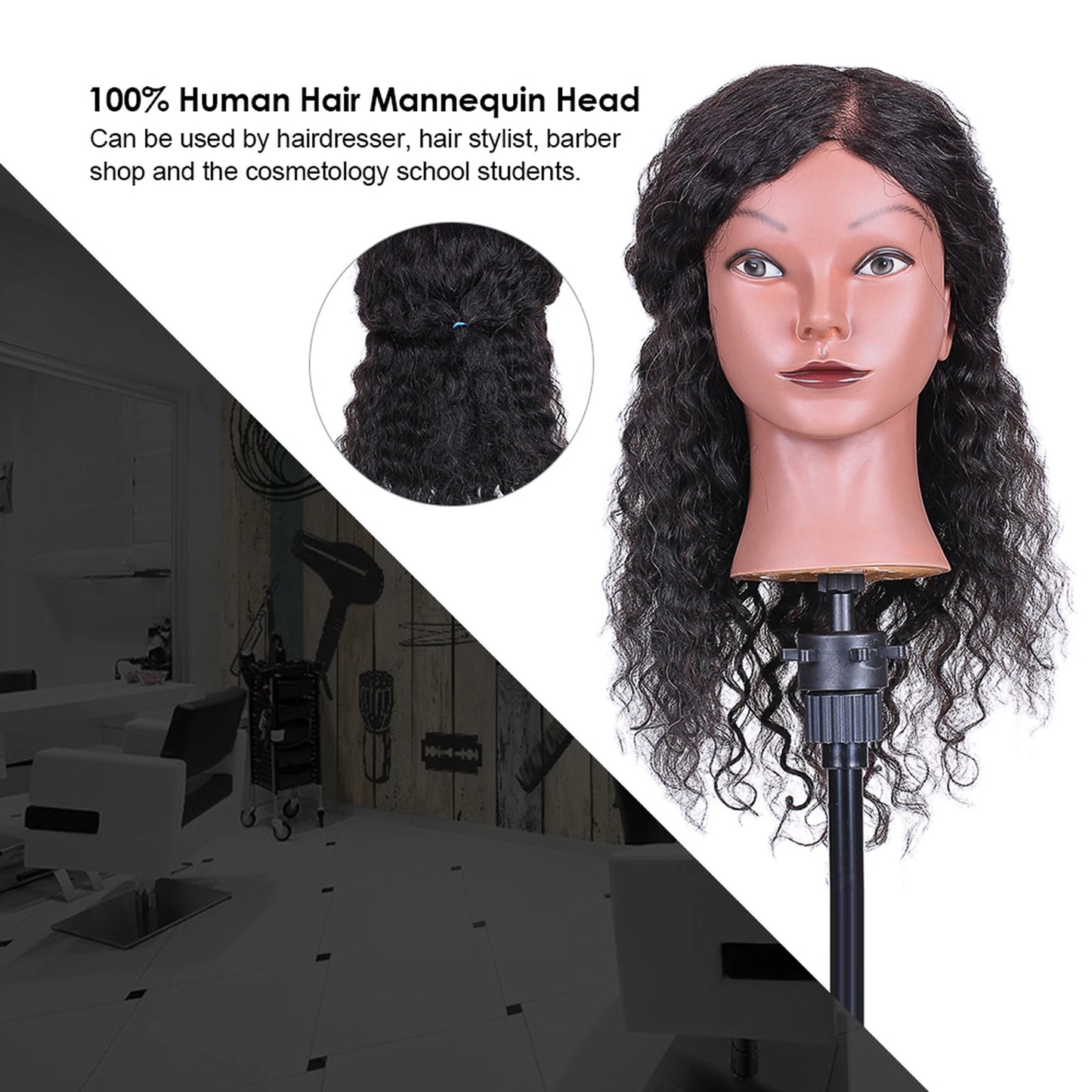 Hairdresser Training Head Mannequin 100 Real Hair Tripod Manikin