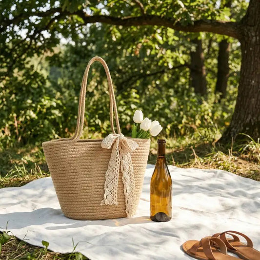 Woven Straw Tote Bag – Lightweight Beach & Shopping Bag Woven Straw Tote Bag Oasis Select