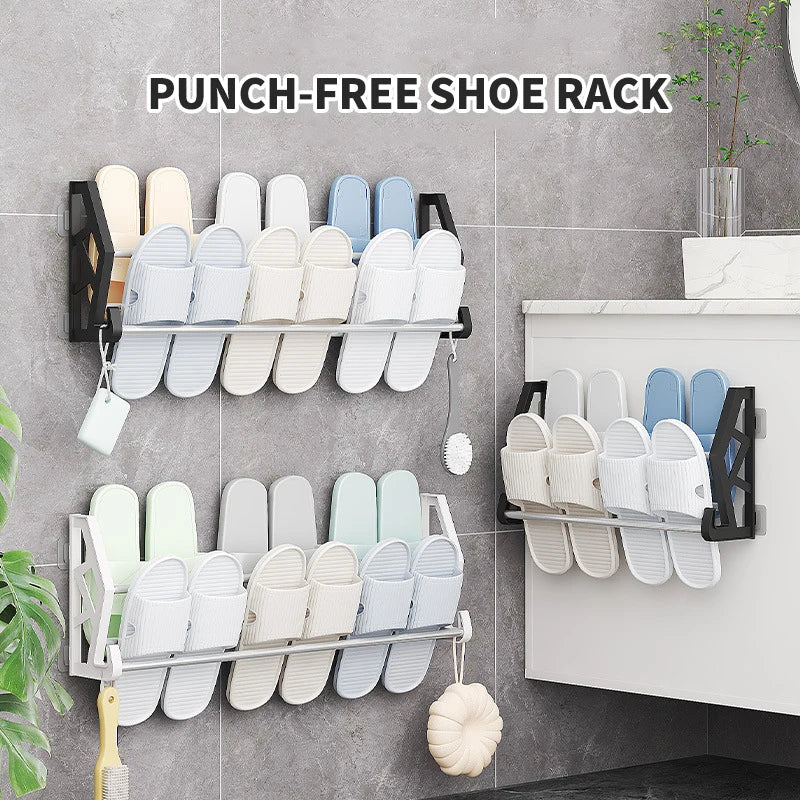Wall-Mounted No-Drill Shoe Rack – Multi-Layer Slipper Organizer