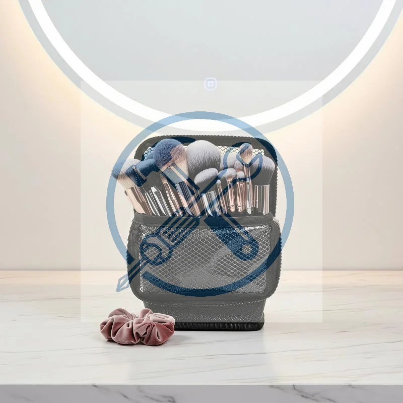 Foldable Net Zipper Makeup Brush Bag | Stand-Up Cosmetic Organizer