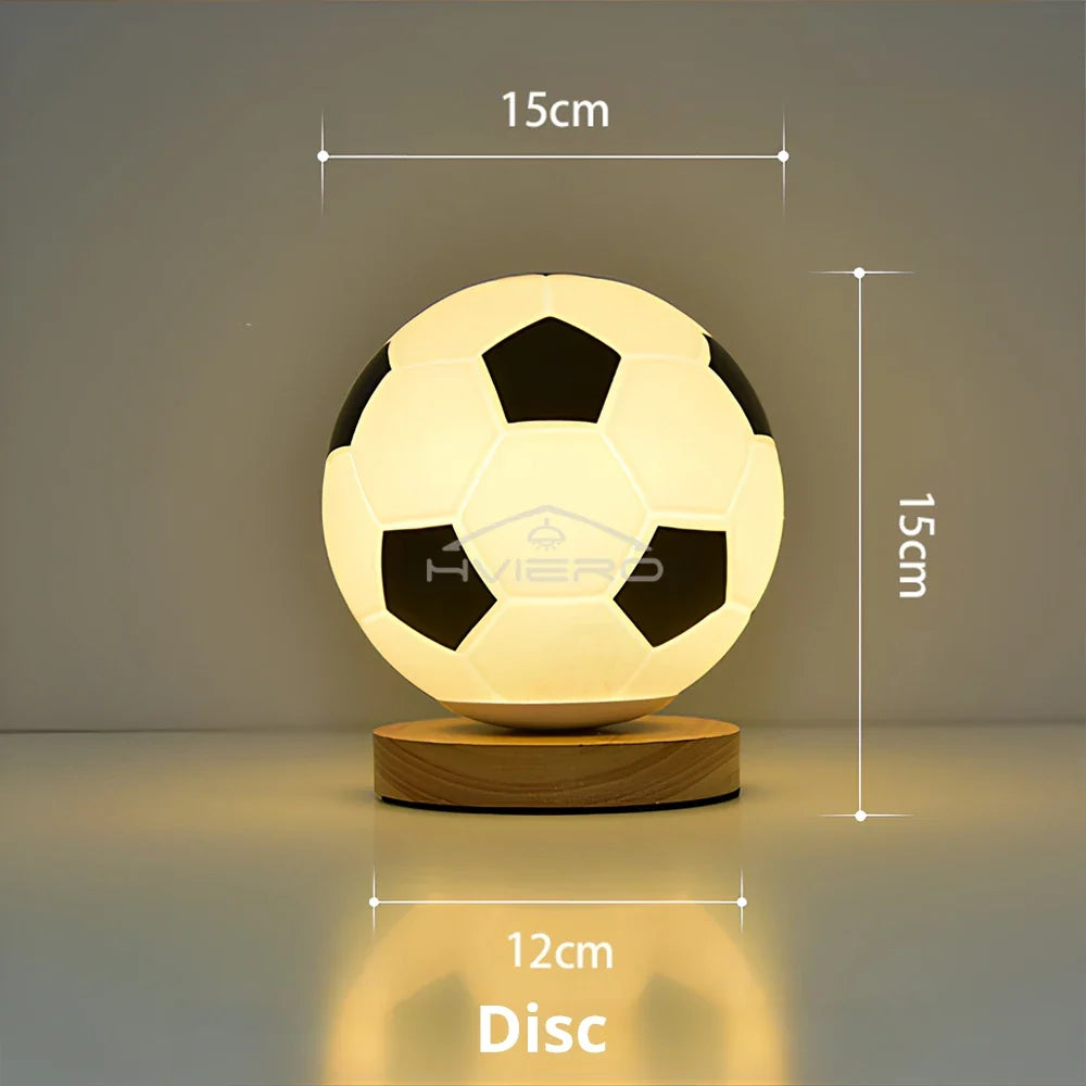 Football Theme USB Table Lamp – Wood Base & Glass Desk Light