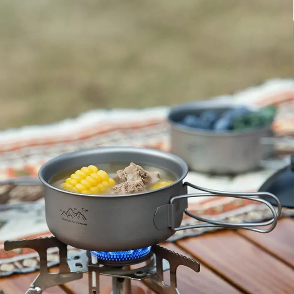 Titanium Camping Cookware Set Ultralight Pot Pan Bowl with Handle for Backpacking Hiking Outdoor Picnic Cooking Utensils Peaceful Pleasures Health and Wellness