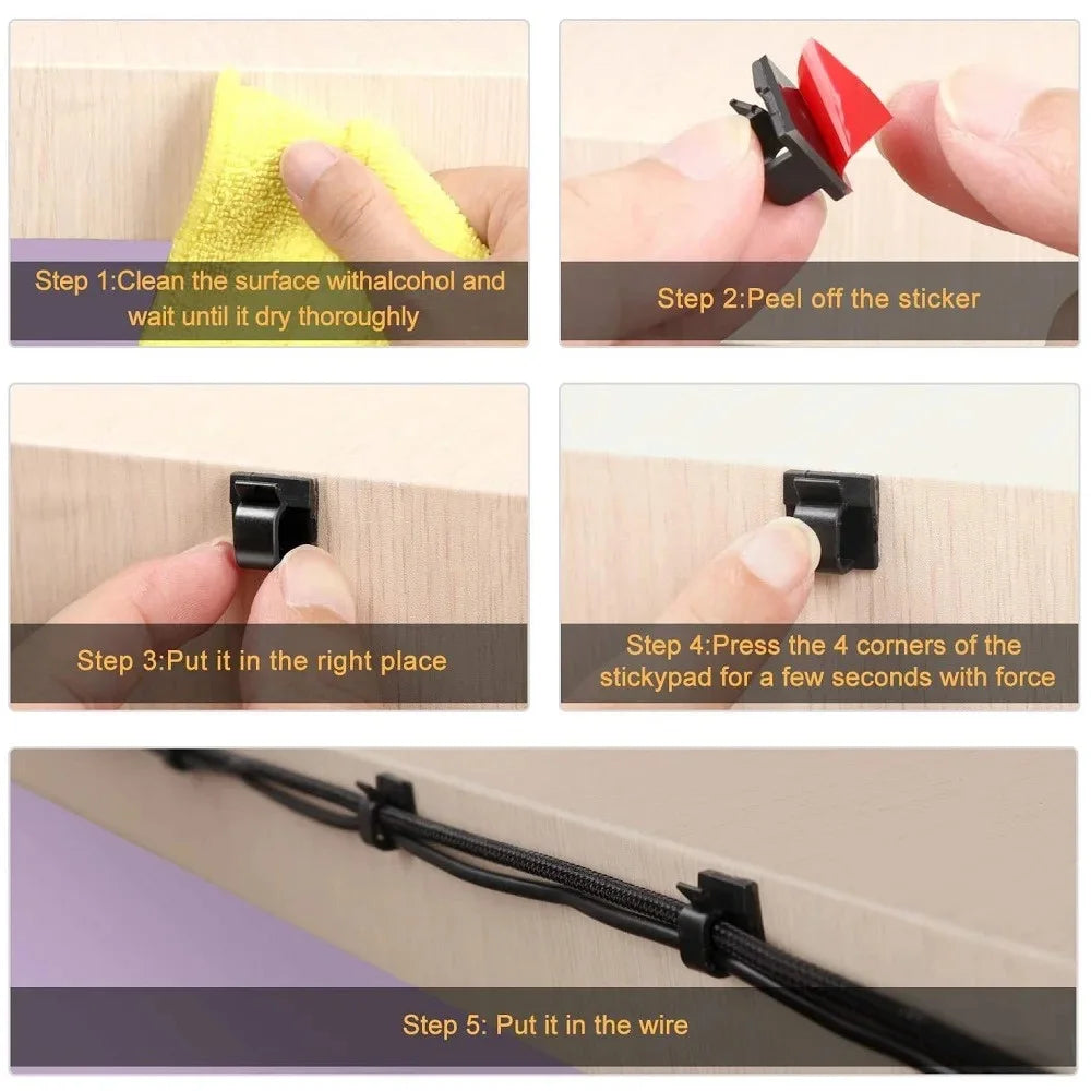 50-Pack Clear Adhesive Cable Clips | Indoor & Outdoor Wire Organizer