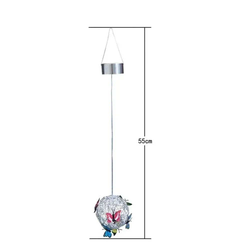 Outdoor Solar Garden Light Metal Home Decorative Nightlight Butterfly Pendant Waterproof Butterfly Round Ball Light Weaving Mesh Peaceful Pleasures Health and Wellness