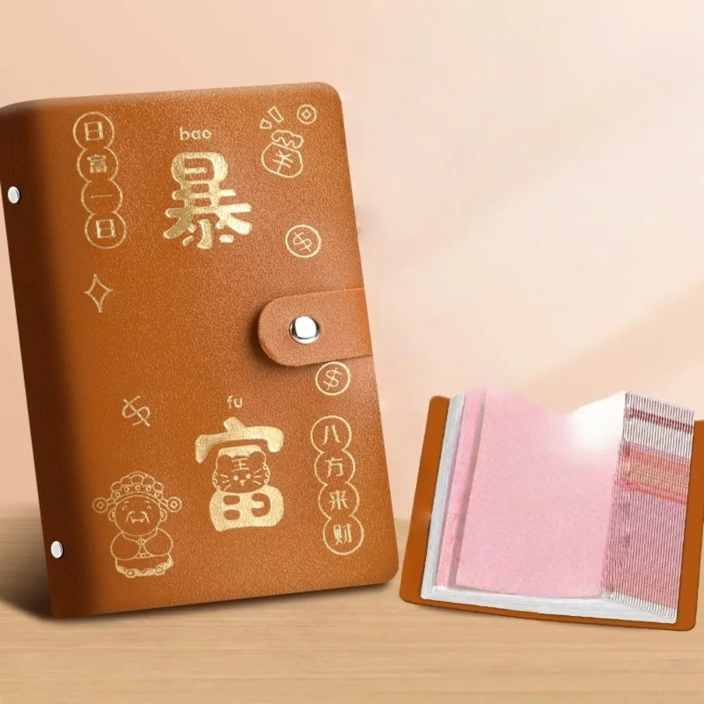 Chinese New Year Money Savings Challenge Binder PU Leather Storage Envelop Savings Challenges Book God of Wealth Style Peaceful Pleasures Health and Wellness