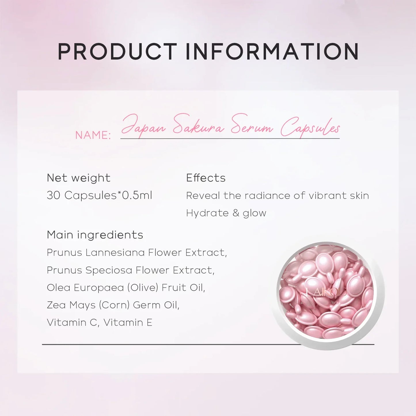 LAIKOU Sakura Capsule Face Serum – Brighten, Firm & Hydrate 30pc