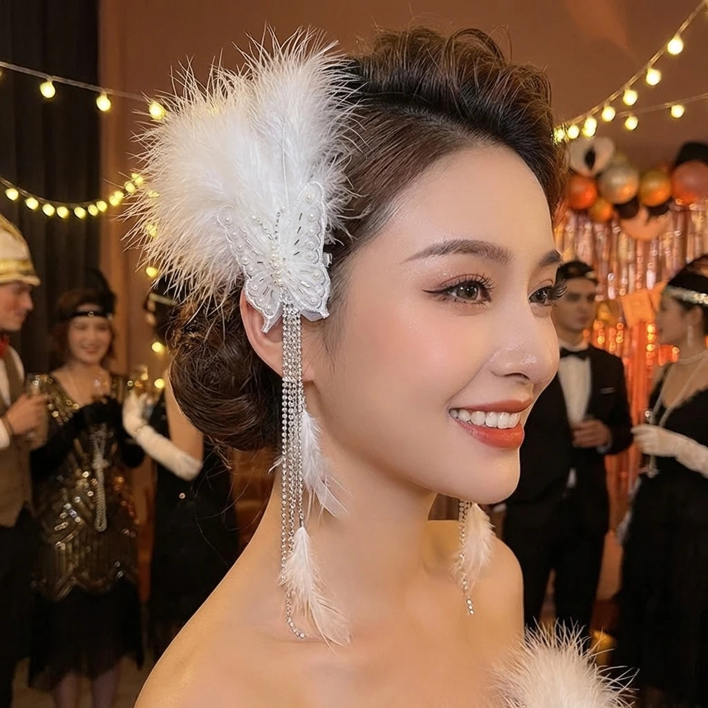 Feathers Butterfly Hair Clip For Women Elegant Fringe Headwear For Party Wedding Photography Peaceful Pleasures Health and Wellness