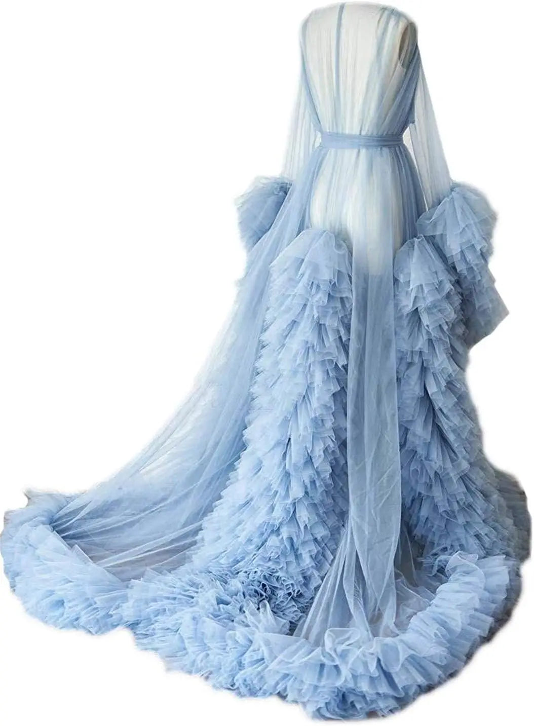 Photoshoot-Ready Tulle Maternity Gown - Puffy Ruffles, Bridal Style, Long Lingerie Dressing Robe for Pregnancy Peaceful Pleasures Health and Wellness Blue US 4