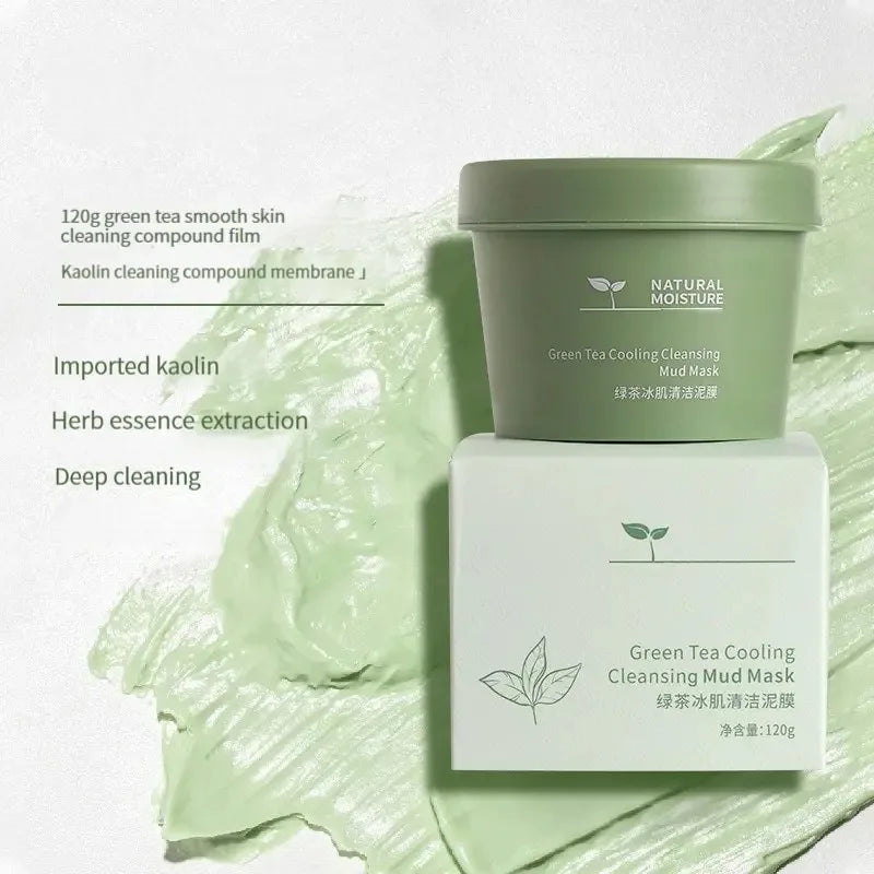 Green Tea Ice Mud Mask Cleansing Moisturizing Oil Control Blackhead Removal Cleansing Mud Mask Applicator Mud Mask 1PCS 120g Peaceful Pleasures Health and Wellness
