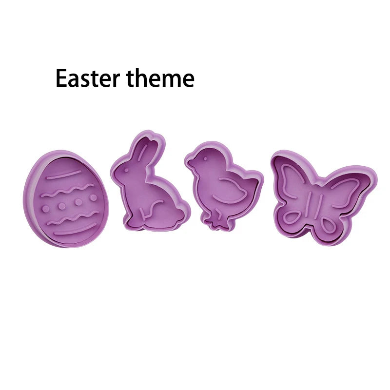 4-Piece 3D Cartoon Cookie Stamp & Cutter Mold Set – DIY Biscuit Baking Molds
