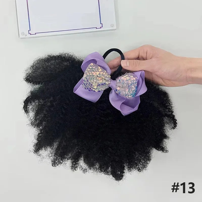 2pcs/ Luxury Kids Hair Buns Kids Afro Puff Soft Like Natural Human Hair Hand Feel Marley Kinky Bulk for Hair Girl with Elastic Peaceful Pleasures Health and Wellness lavender