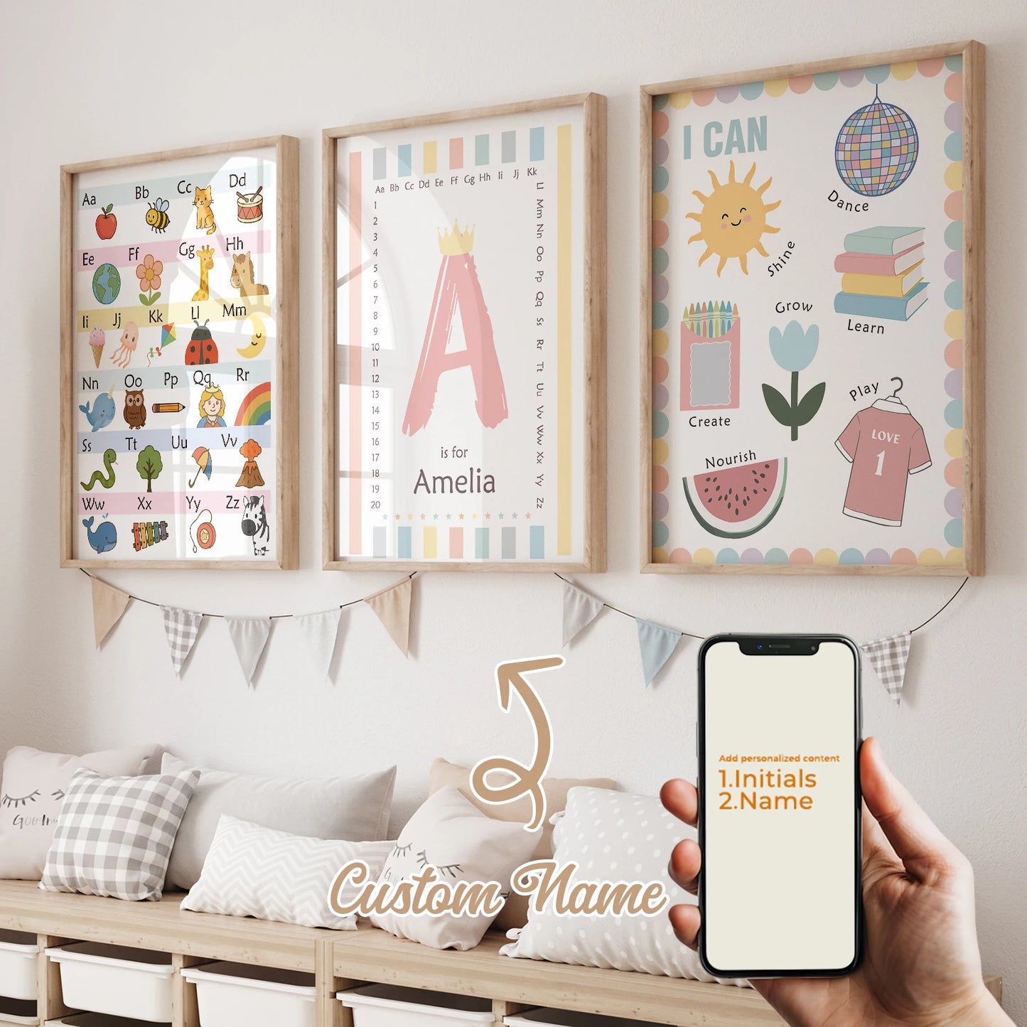 Personalized Name Kids Canvas Wall Art | 3-Piece Education Print