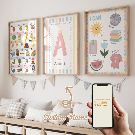 Personalized Name Kids Canvas Wall Art | 3-Piece Education Print Canvas Wall Art Peaceful Pleasures Health and Wellness GA-CH477-3pcs 21x30cm Unframed