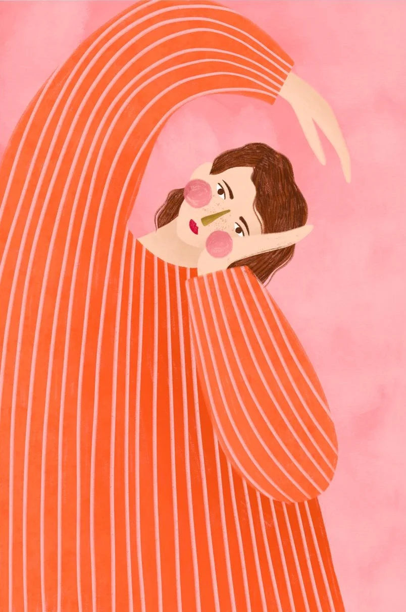 Minimalist Women Portrait Canvas Wall Art | Colorful Striped Girl