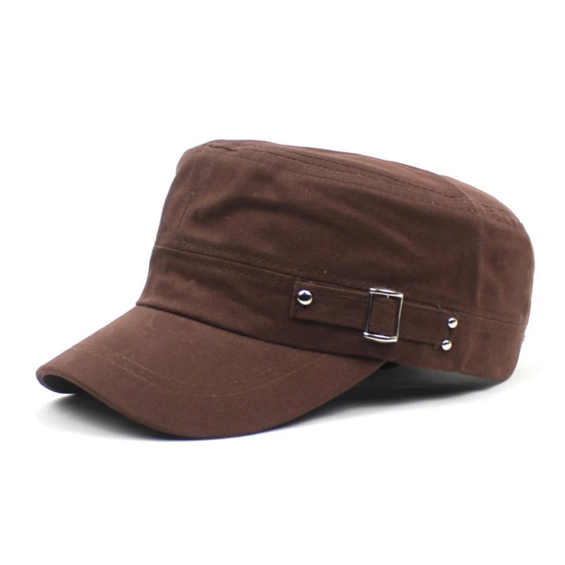 Hat Men Version Tide Solid Color Flat Baseball Caps Cotton Blend Cap Men Side Button Duck Tongue Hat Sunscreen Sports Hat Peaceful Pleasures Health and Wellness Brown One Size