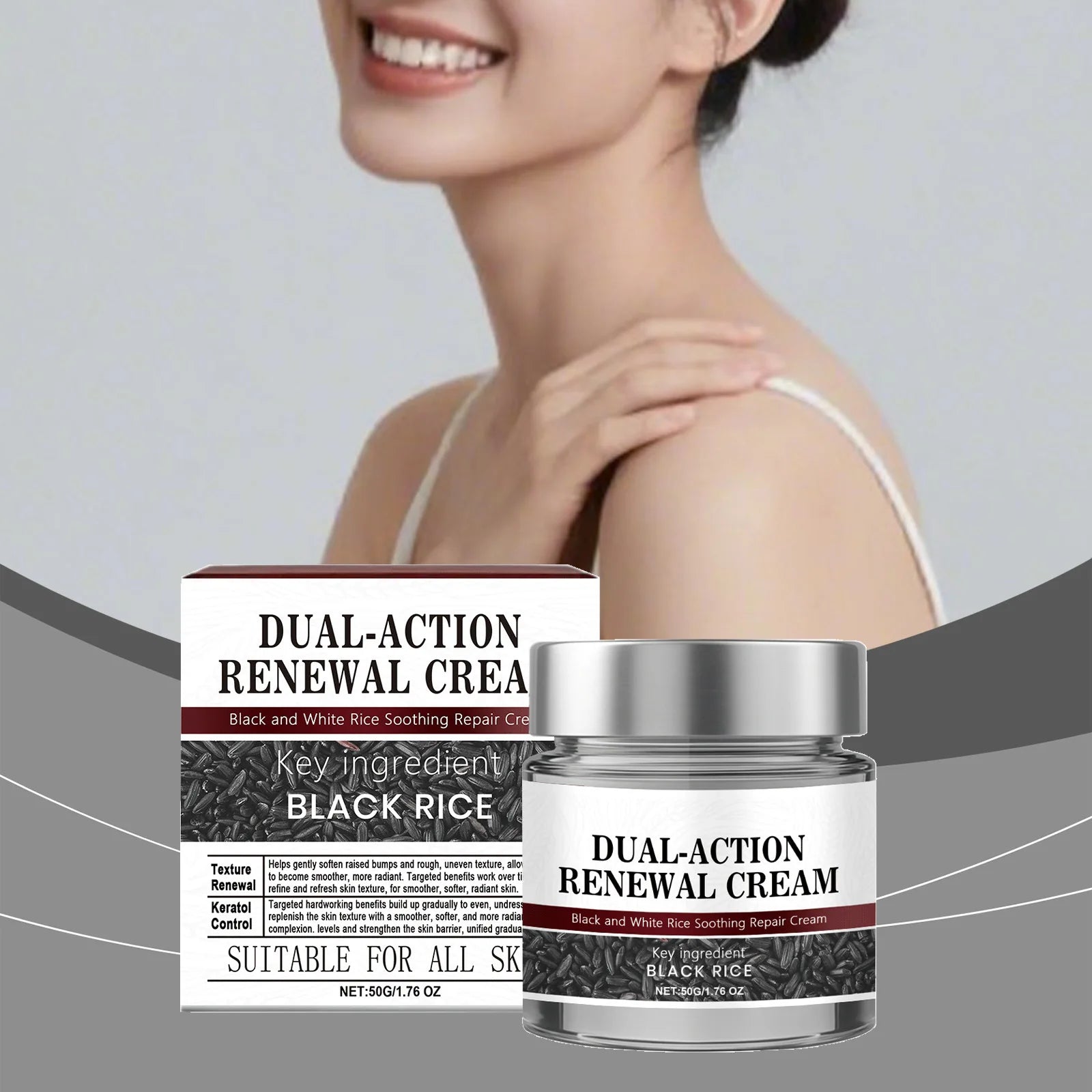 Dual-Action Renewal Cream Soothing Repair Exfoliating Hydrating Brightening Improvement Roug Skin Black Rice Body Moisturizer Peaceful Pleasures Health and Wellness
