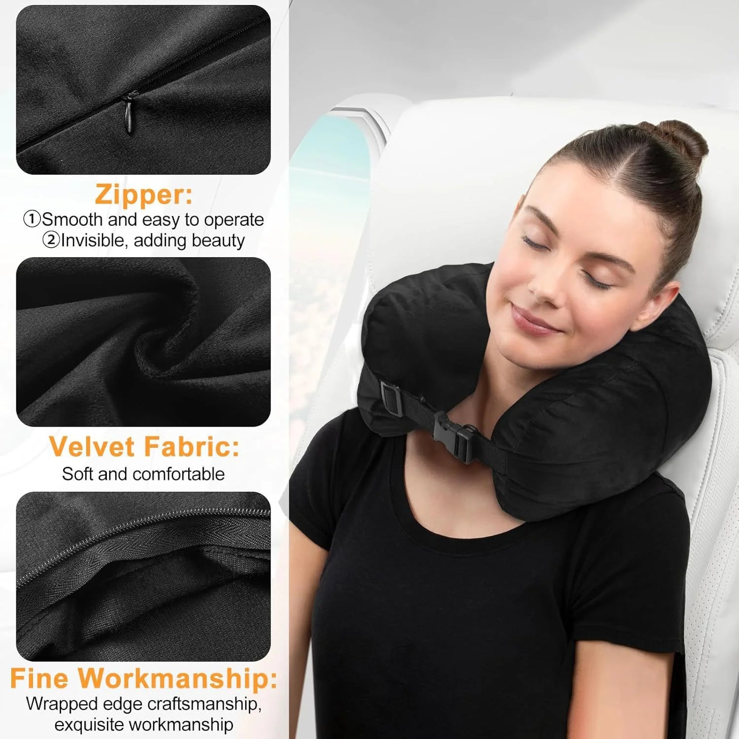 Refillable Travel Neck Pillow - Adjustable Memory Foam Pillowcase for Airplane, Car & Home, Portable with Storage Bag Peaceful Pleasures Health and Wellness