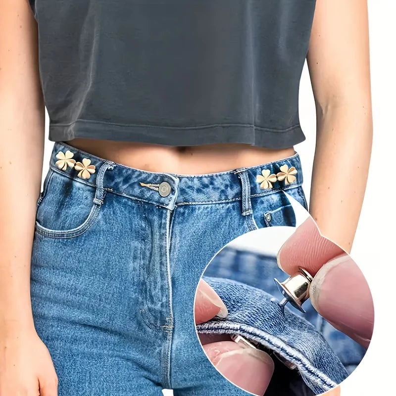 4Pairs Adjustable Waist Tightener Four Leaf Clover Trousers Buckles