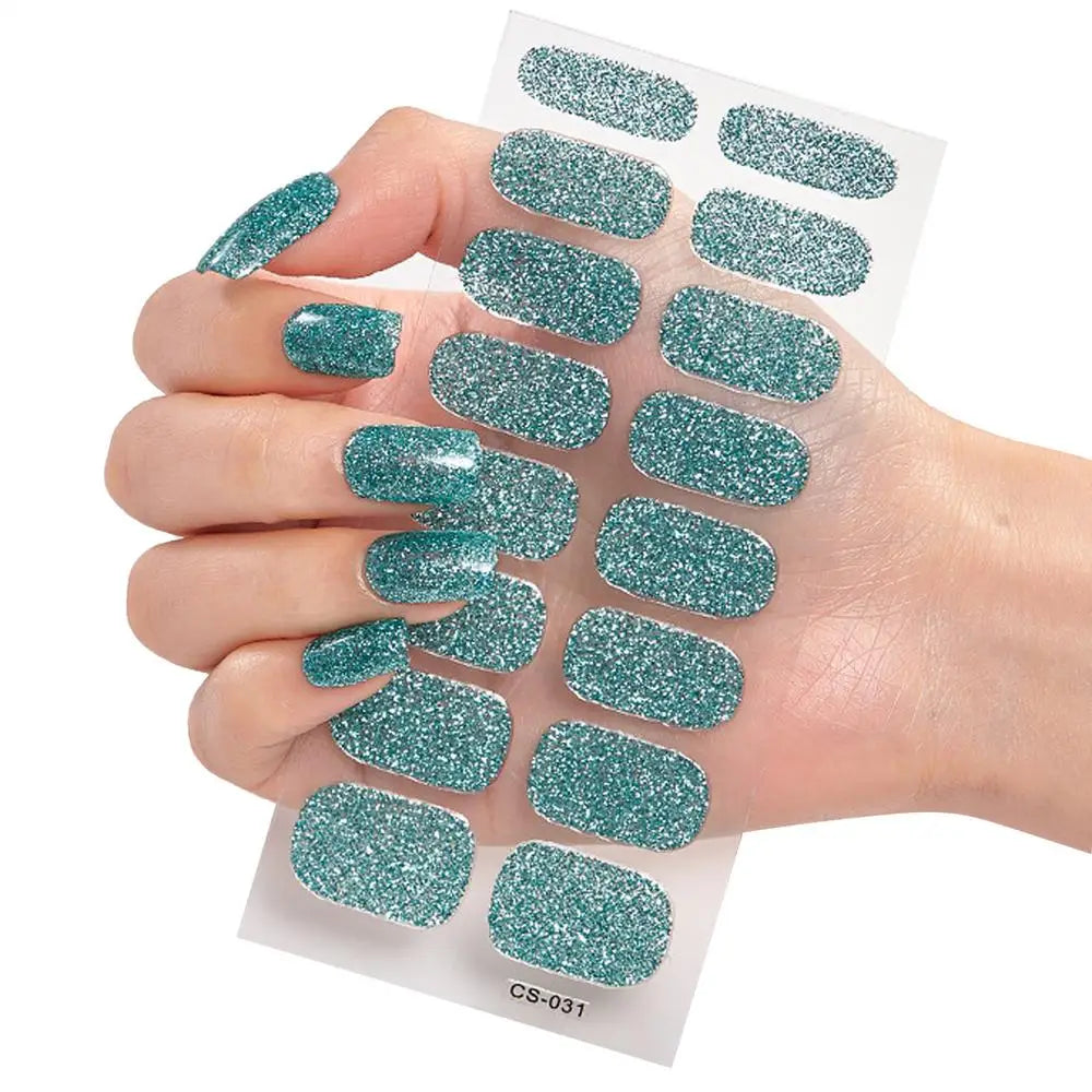 French Glitter Foil UV Gel Nail Wraps – 16-Tip Semi-Cured Strips