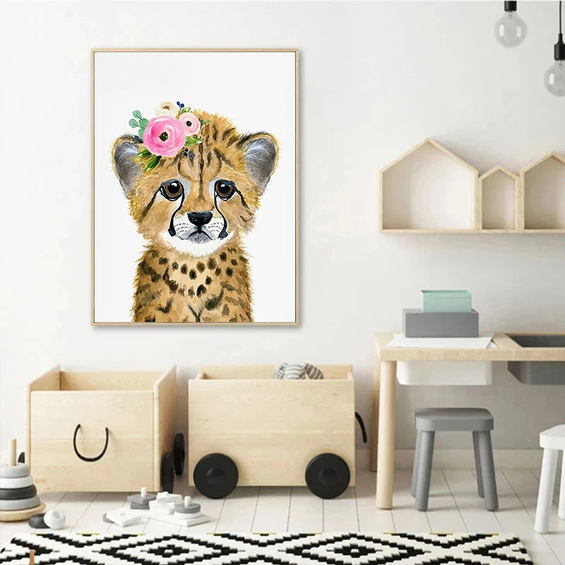 Watercolor Safari Animals Canvas Wall Art | Nursery Decor