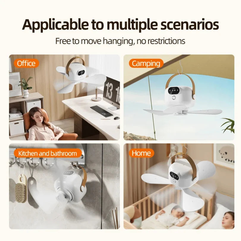 Portable Camping Tent Ceiling Fan 8000mAh Rechargeable + Remote