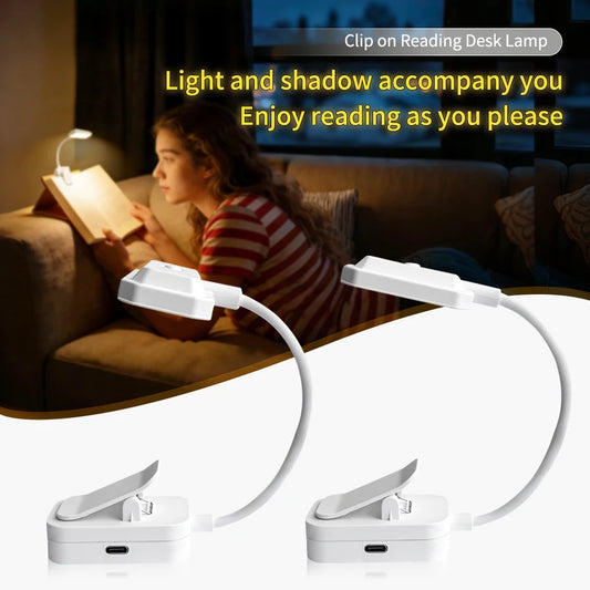Mini Clip On LED Book Light Eye Protection Type-C Rechargeable Reading Lamp 3 Colors Dimming Gooseneck Light for Dormitory Study Peaceful Pleasures Health and Wellness