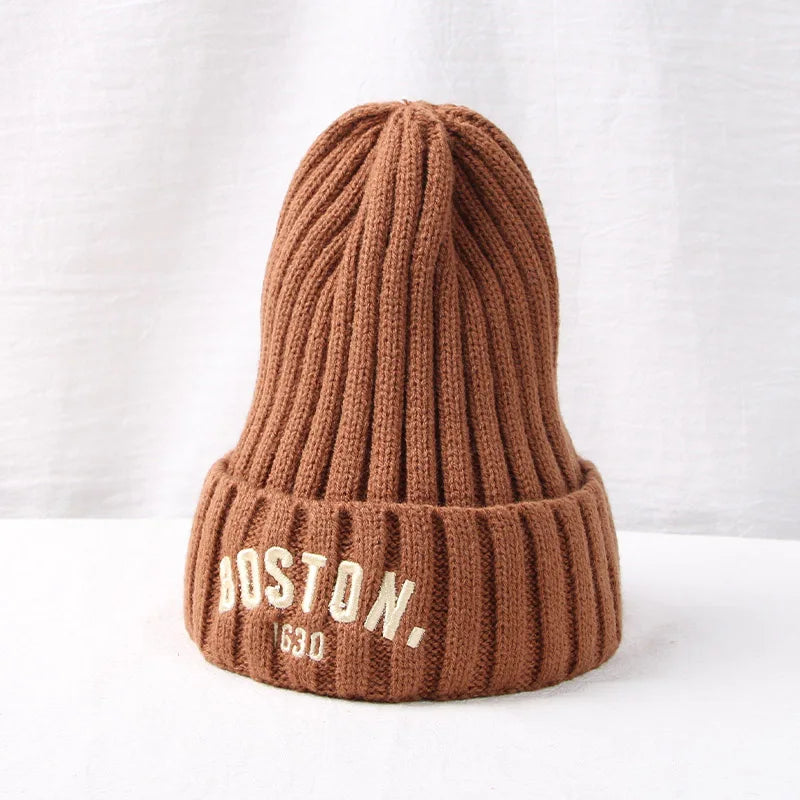 Baby Winter Knit Beanie Hat | Letter Embroidery Toddler Cap