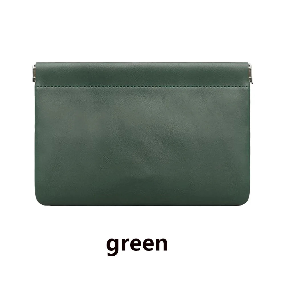 Fashion PU Leather Storage Bag Automatic Closure Waterproof Purse Portable Earphone Charging Line Cosmetic Lipstick Jewelry Bag Peaceful Pleasures Health and Wellness reen G959A 10cm*15cm