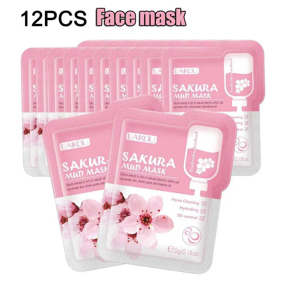 Sakura Volcanic Mud Face Mask Set 12pc – Brightening Clay Mask