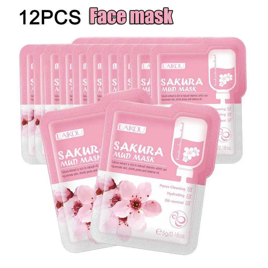 Sakura Volcanic Mud Face Mask Set 12pc – Brightening Clay Mask Clay Face Mask Peaceful Pleasures Health and Wellness