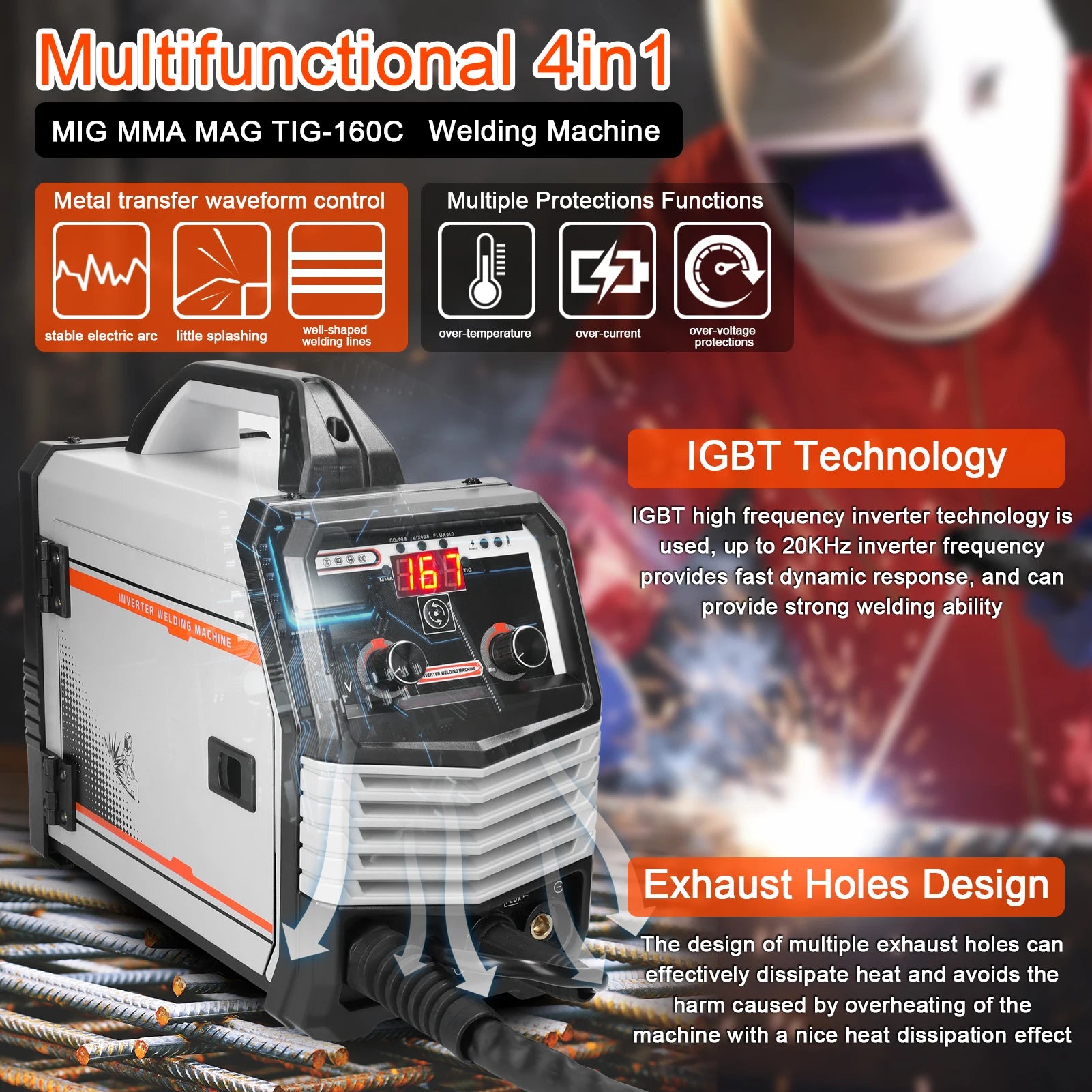 MIG MMA MAG TIG-160C Inverter Welders Electric Welding Machine Equipment Intelligent Welders 4in1/2in1/Welding Wire(optional) Peaceful Pleasures Health and Wellness