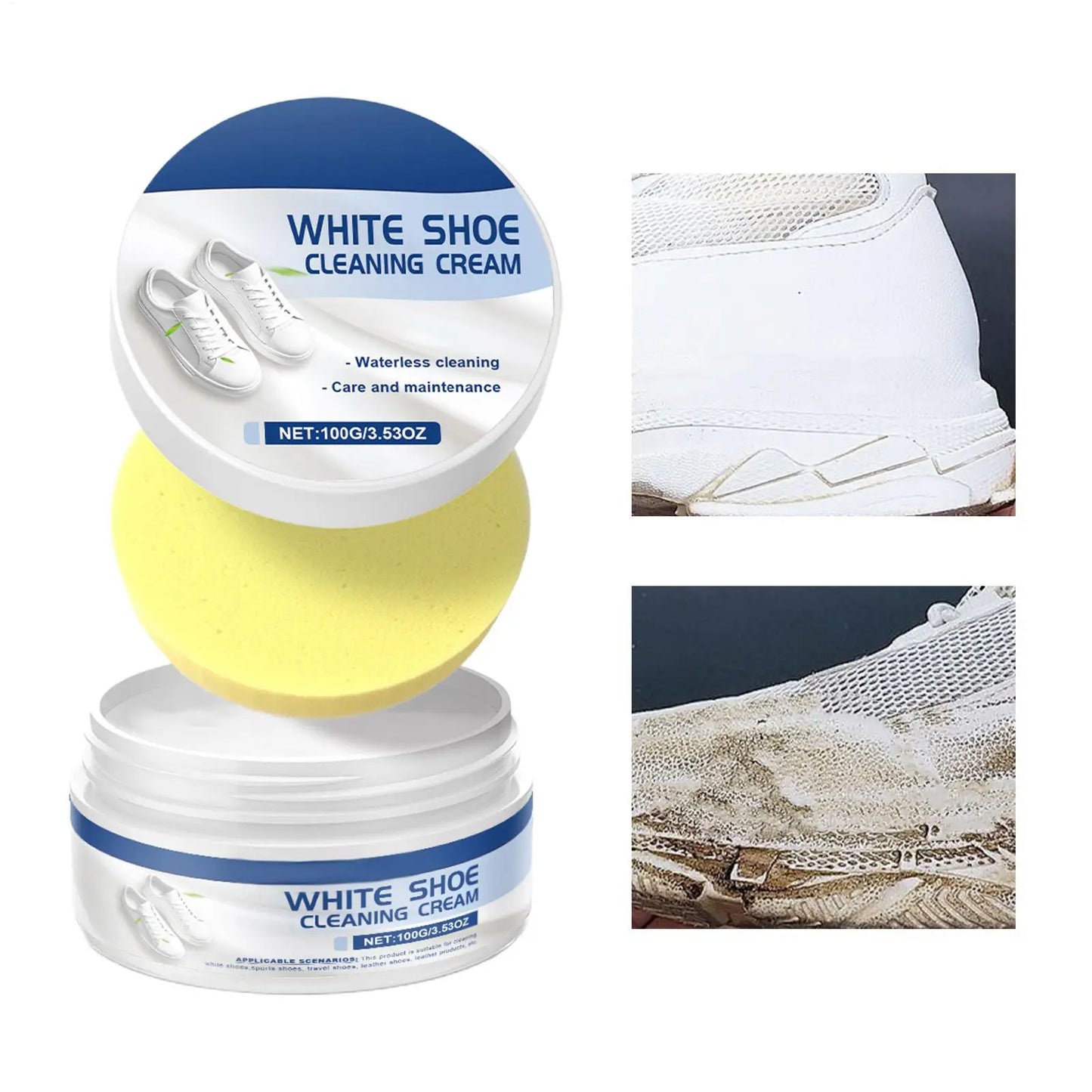 White Shoe Cleaning Cream with Sponge | Whitening & Brightening