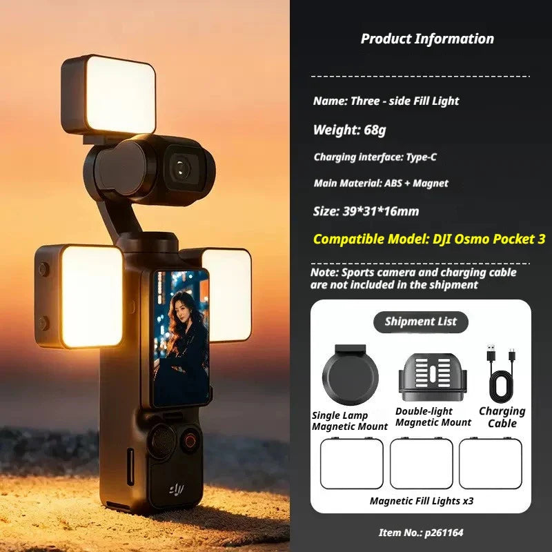 Magnetic LED Fill Light for DJI Osmo Pocket 3 & 4 USB-C