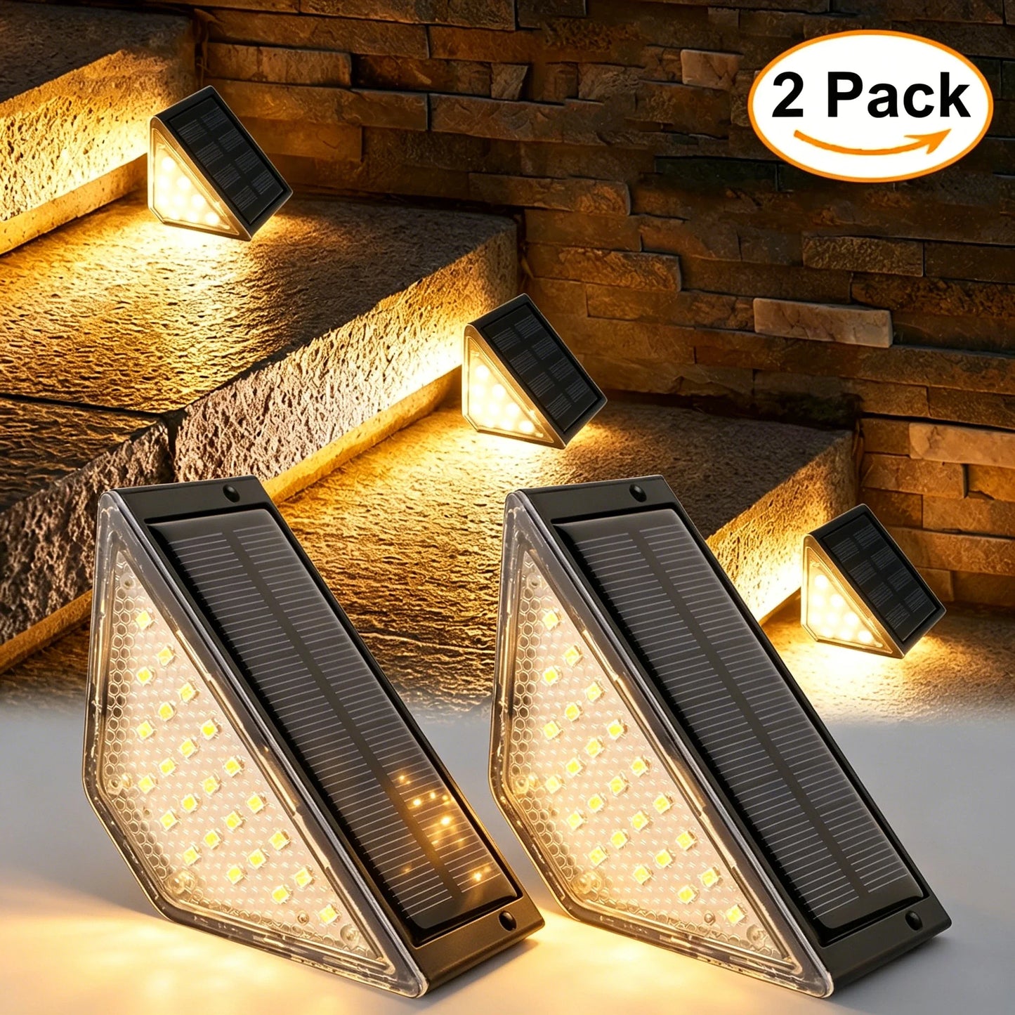 Solar LED Outdoor Step Lights IP65 Waterproof 2-Pack