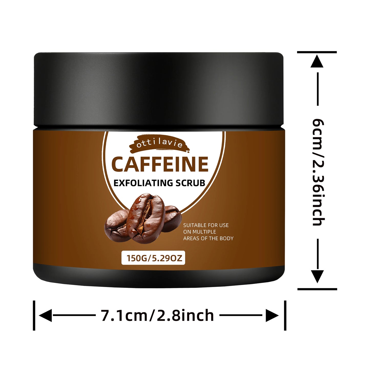 Ottilavie Caffeine Exfoliating Scrub, Gentle Exfoliating Deep Cleansing For Hands, Feet & Body, Daily Skincare Routine Peaceful Pleasures Health and Wellness 150g