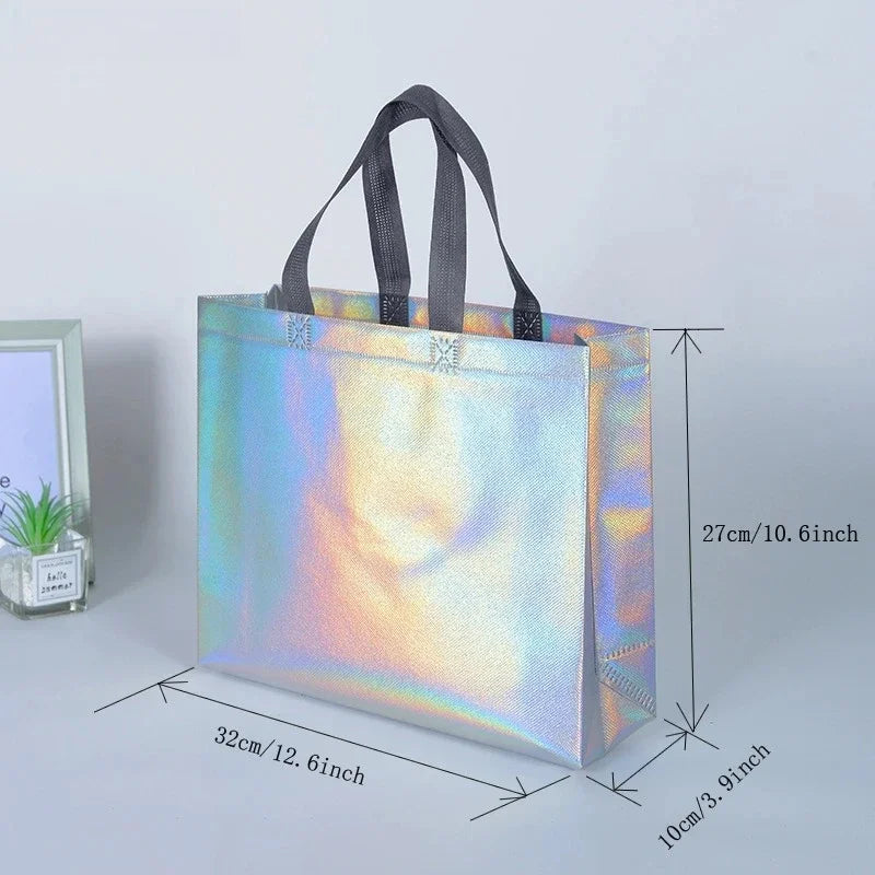 Silver Reusable Gift Tote Bags – Wedding & Party Favors 10/20pk