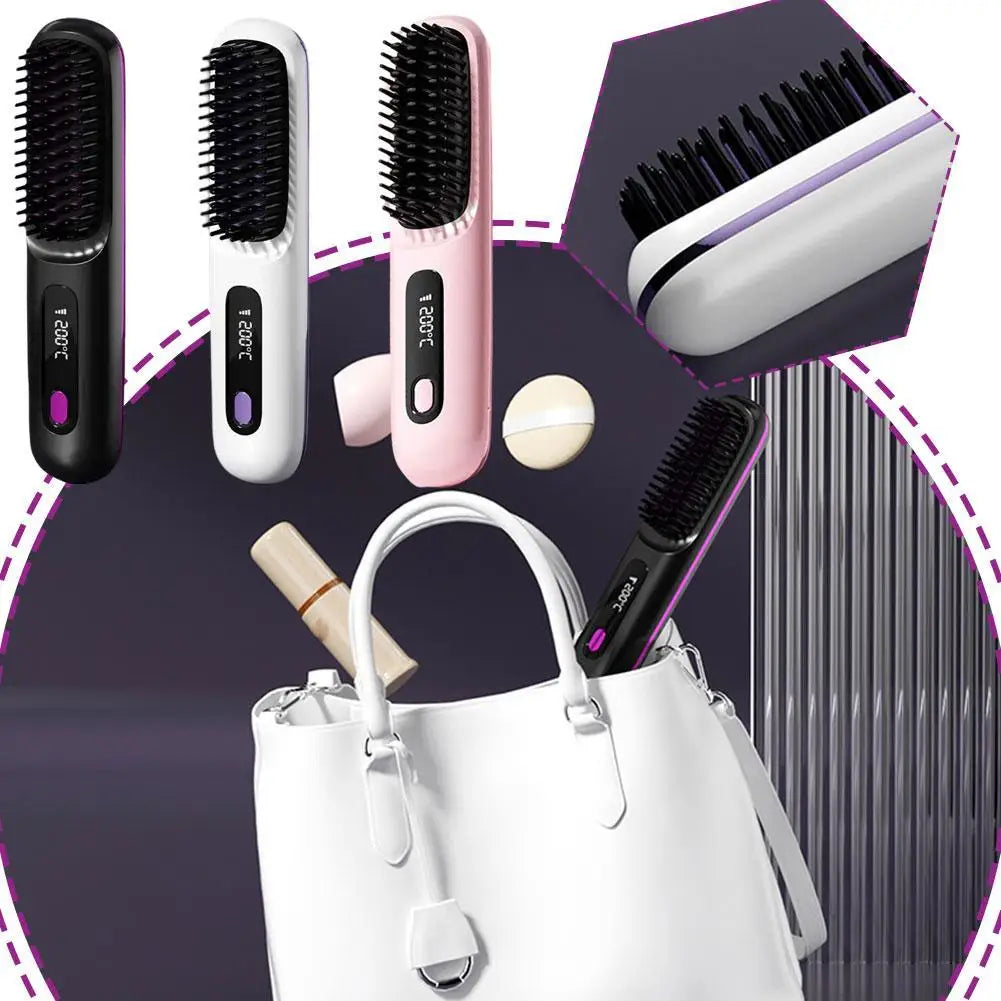 Thermostatic Electric Heating Heating Straight Hair Comb Wireless Portable Negative Ion Styling Tool Rechargeable USB Hair Tools Peaceful Pleasures Health and Wellness