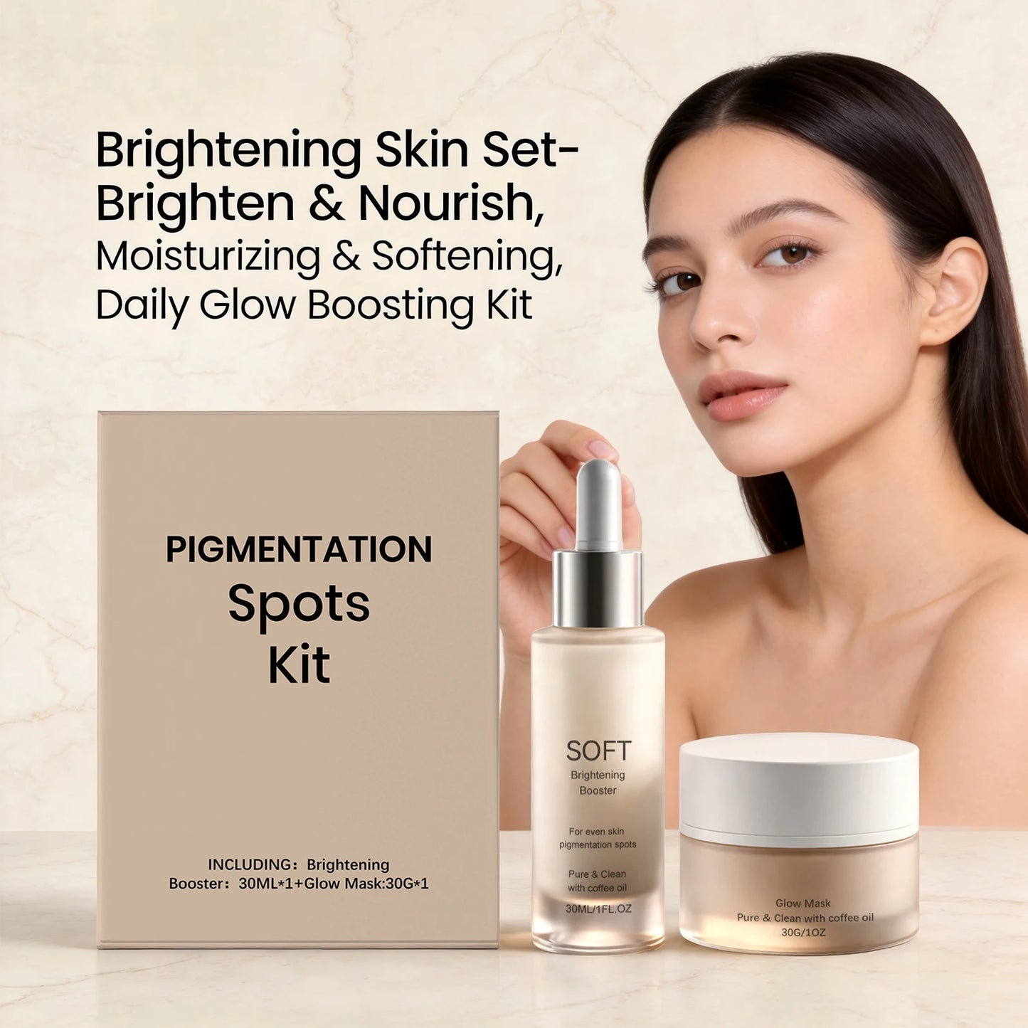 Brightening Skin Set Pigmentation Spots Kit 2PCS Dark Spots Corrector Even Skin Tone Set Face Serum Coffee Oil Infused Glow Mask Peaceful Pleasures Health and Wellness