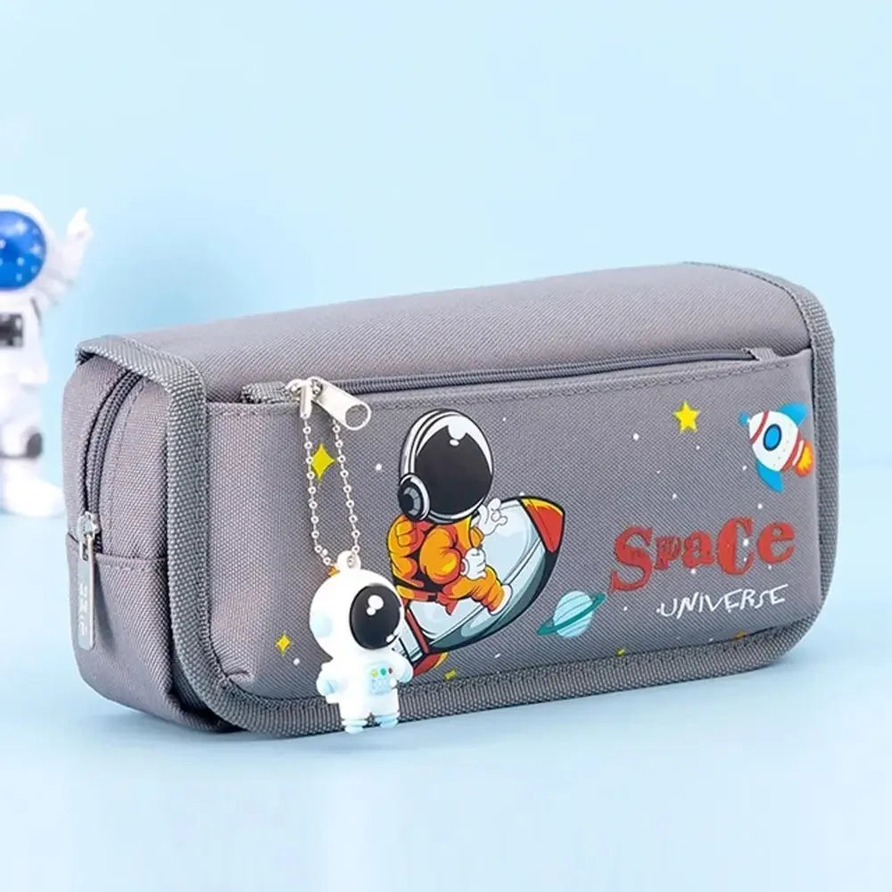Studen Large Capacity Astronaut Pencil Case Double Layer Canvas Stationery Bag Kawaii Cartoon Pencil Bag Pen Box Peaceful Pleasures Health and Wellness Grey-4 Layer